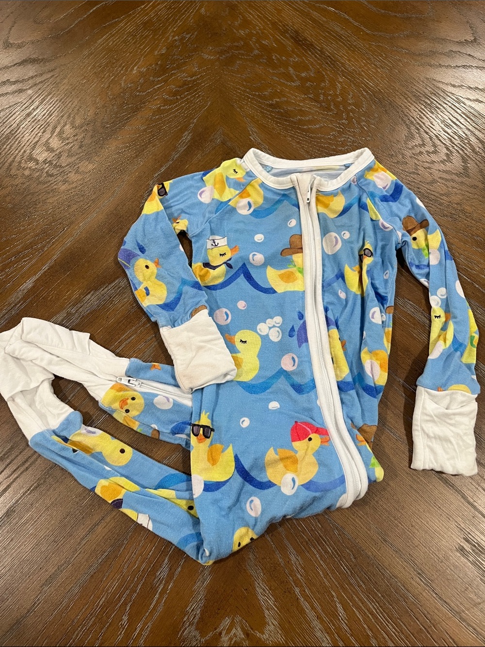 Little Sleepies Blue Duck Print Zip-Up Footed One-Piece